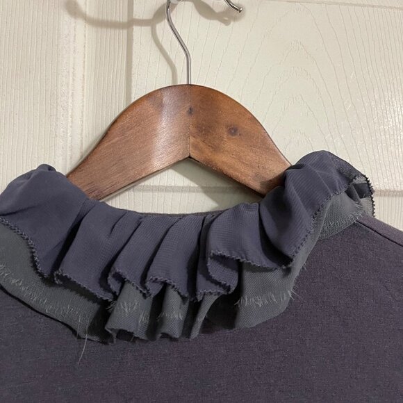 MM Couture By Miss Me Women's Gray Ruffle Button Ruched Long Sleeve Blouse Small - Picture 6 of 8